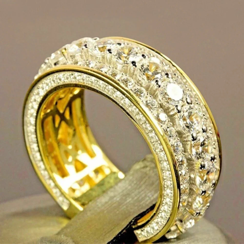 💎Eternity Band 18K Gold Plated Cubic Zircon EngagementRings for Women,UNVN12364
